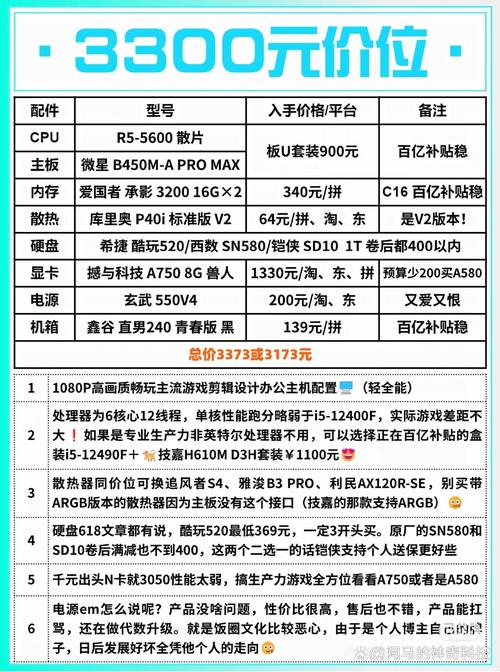 不到3500的电脑配置，性价比之选，满足多元需求