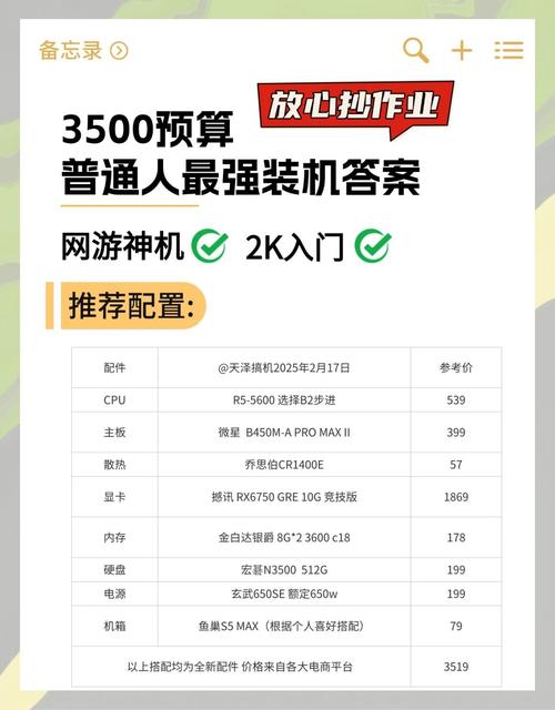 三千五百元电脑主机配置