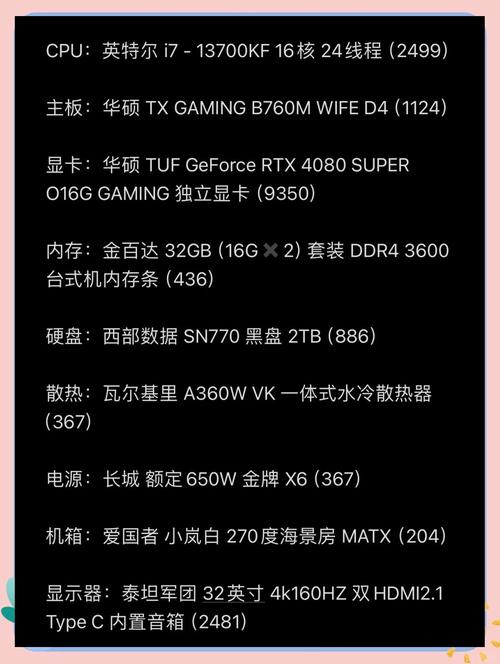 组装电脑主机最佳配置单