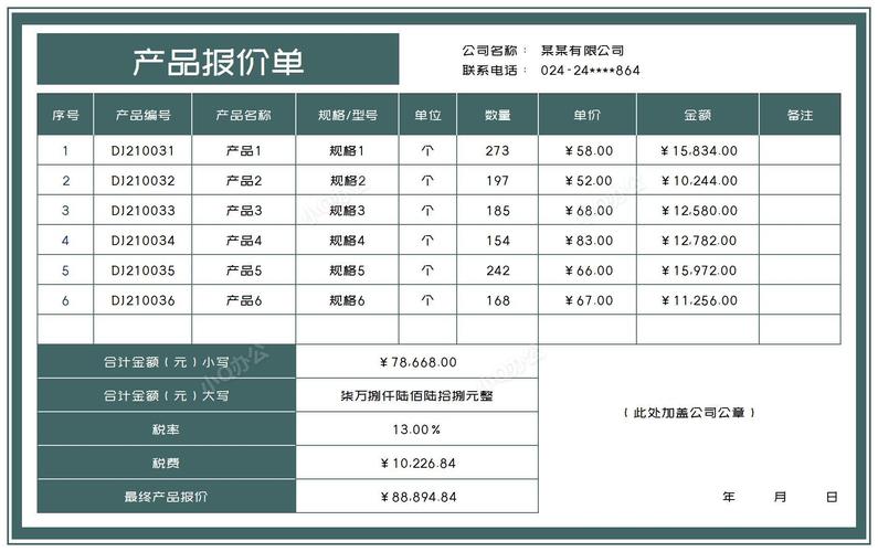 电脑配置报价单模板