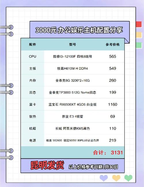 三千块组装的电脑配置，性价比之选，畅享流畅体验