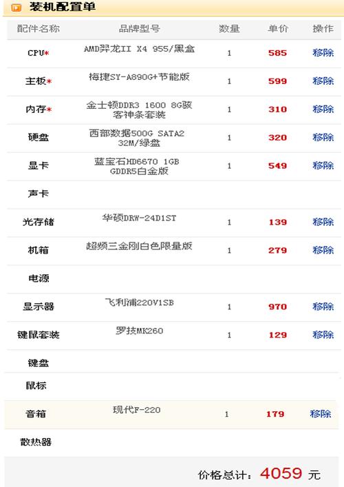 2000amd电脑配置清单