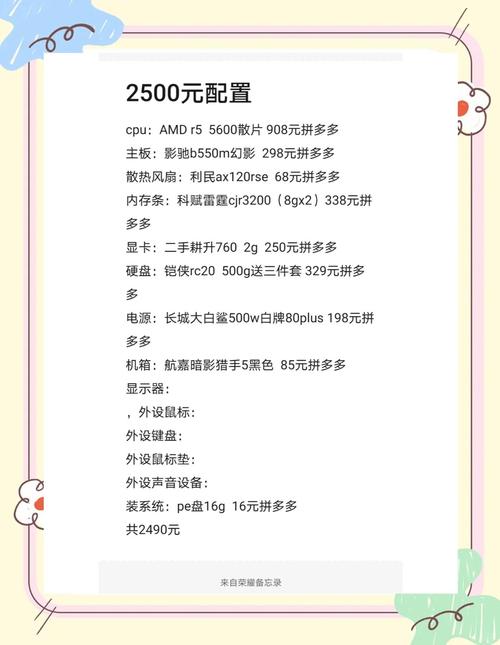 硬件组装与价格指南，电脑配置单及217年价格解析