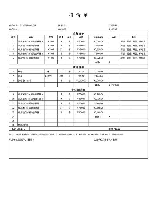 清单明细，网站建设报价清单